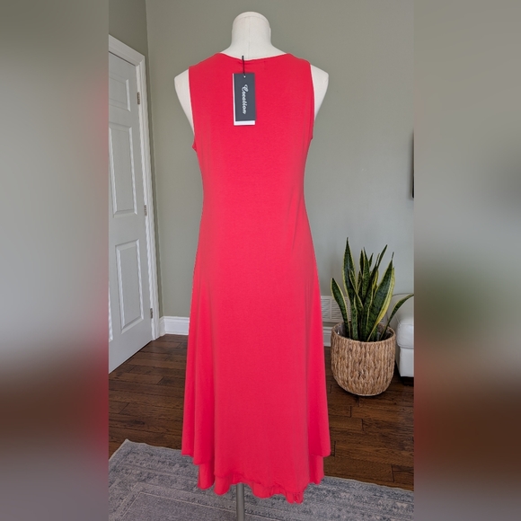 Creation Coral Sleeveless Layered Midi Dress Feminine Minimalist Size S - Picture 3 of 11